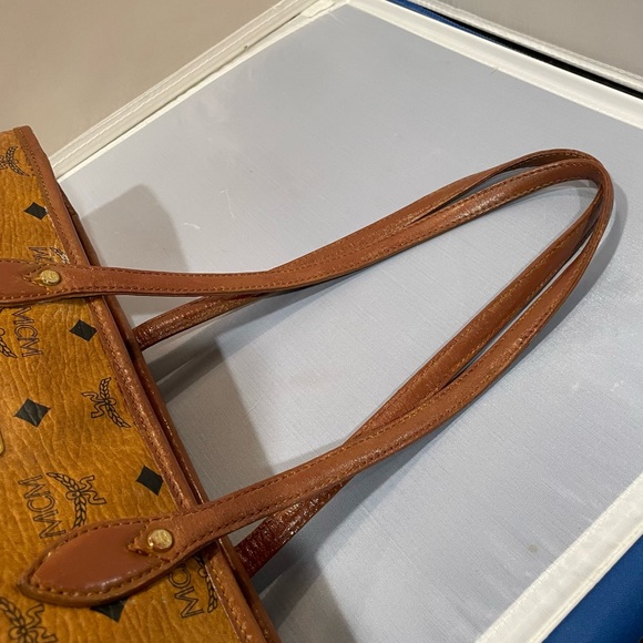 Used MCM Visetos German Brown Leather Gold HW Zippered Tote Bag Purse Auth Read! - Picture 7 of 16